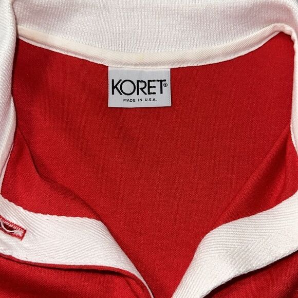 KORET M-L Red White Vintage Tennis Golf One Button Cap Sleeve Polo Top - Picture 9 of 10